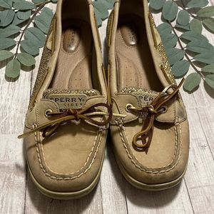 SPERRY Top-Sider Angelfish Linen Gold Glitter Gilt Shoes - Size 10M